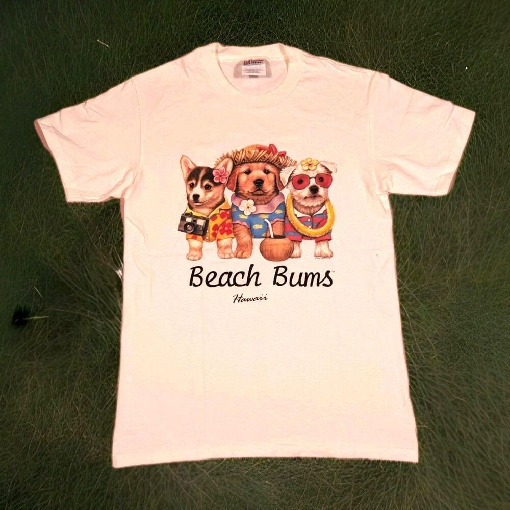 Vintage Beach Bums Hawaii Shirt Small Dog Puppies Beach